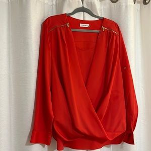 Blouse, Calvin Klein, gold zippers on shoulders, beautiful bright pink.